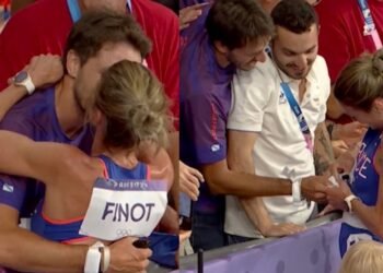 La francesa Finot batió un récord europeo y pidió casamiento a su novio, en la llegada